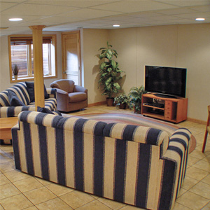 A Finished Basement Living Room Area in Tewksbury, MA